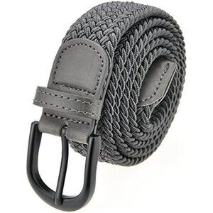 Braided Stretch Elastic Belts |Pin Oval Solid Black Belt Buckle |PU Loop End Tip